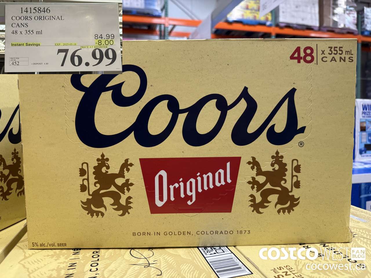 1415846 COORS ORIGINAL CANS 48 X 355 ML ($8.00 INSTANT SAVINGS EXPIRES ON 2025-05-18) $76.99