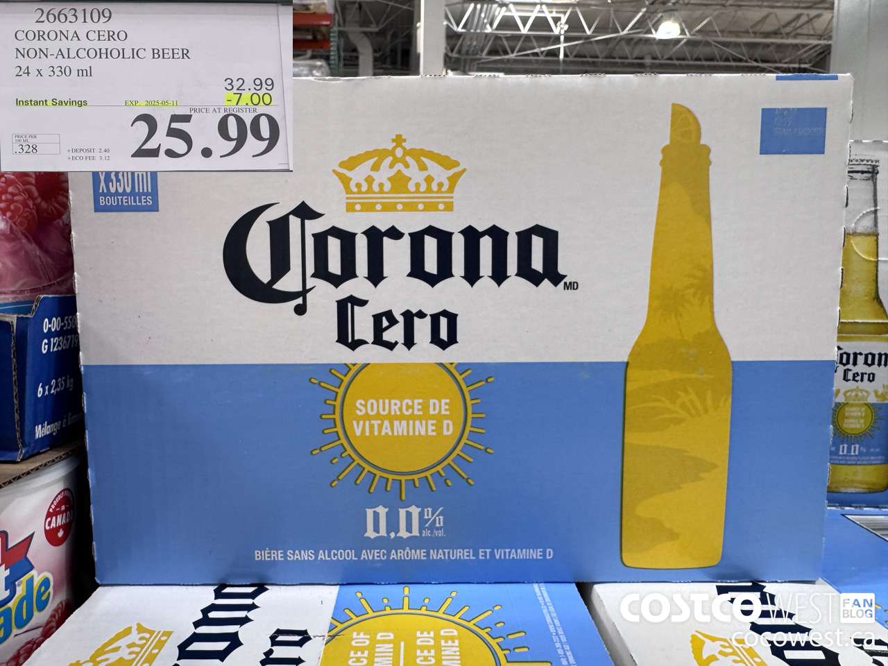 2663109 CORONA CERO NON-ALCOHOLIC BEER 24 X 330ML ($7.00 INSTANT SAVINGS EXPIRES ON 2025-05-11) $25.99