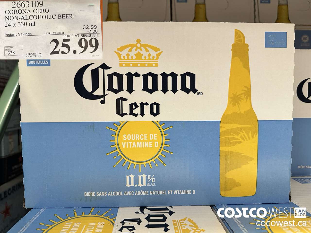 2663109 CORONA CERO NON-ALCOHOLIC BEER 24 X 330ML ($7.00 INSTANT SAVINGS EXPIRES ON 2025-05-11) $25.99