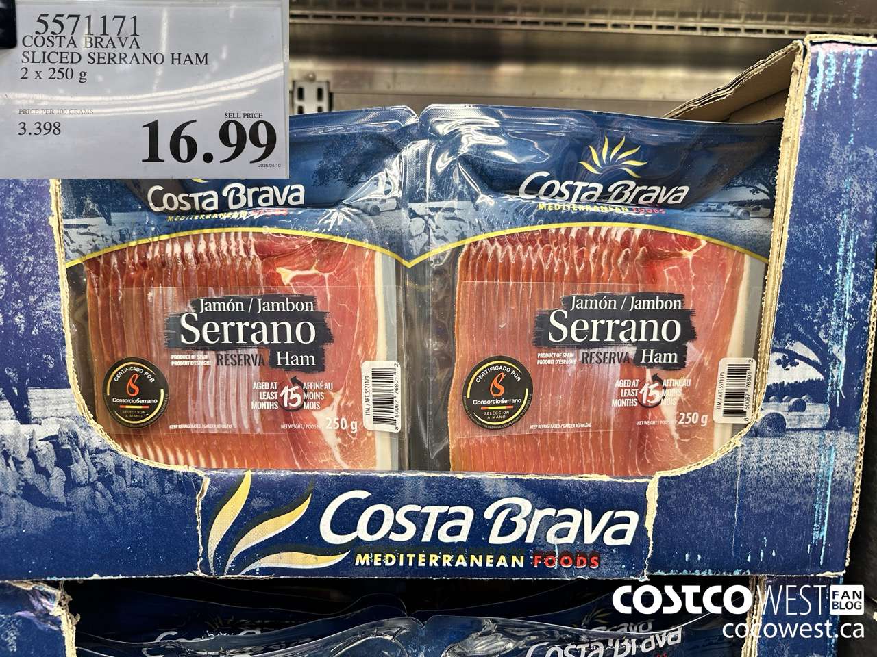 5571171 COSTA BRAVA SLICED SERRANO HAM 2 X 250G $16.99