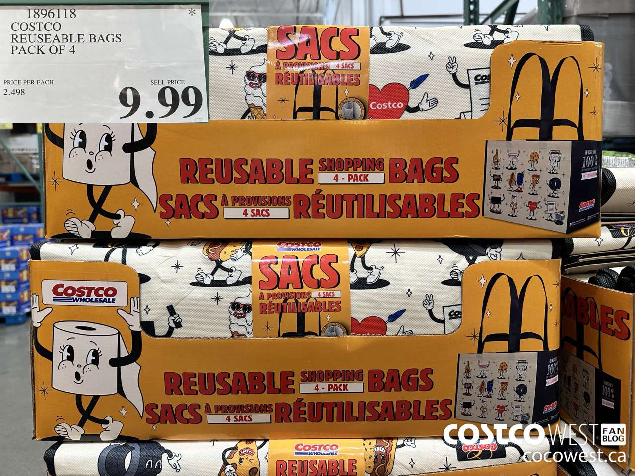 1896118 COSTCO REUSEABLE BAGS PACK OF 4 $9.99