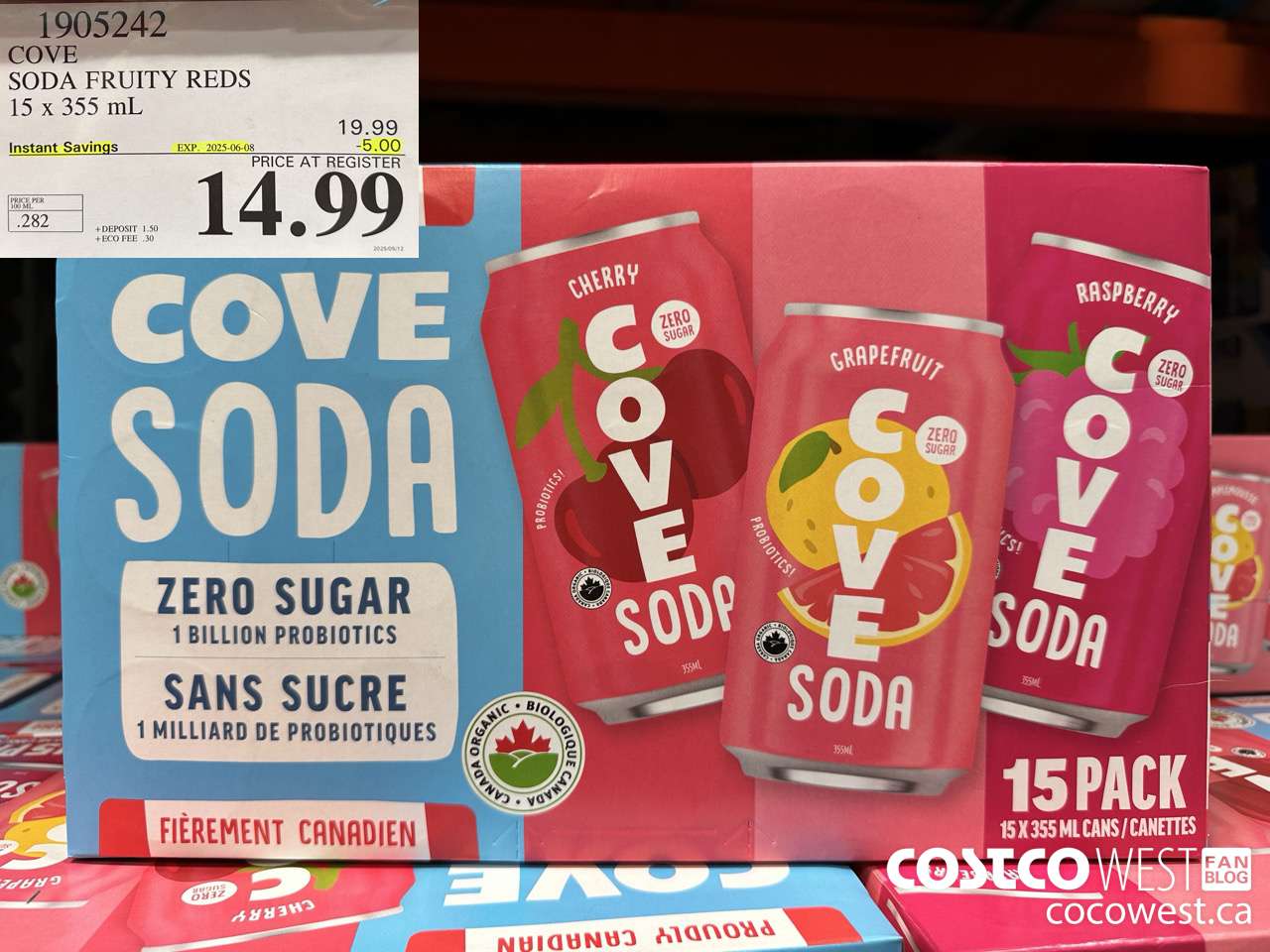 1905242 COVE SODA FRUITY REDS 15 X 355ML ($5.00 INSTANT SAVINGS EXPIRES ON 2025-06-08) $14.99