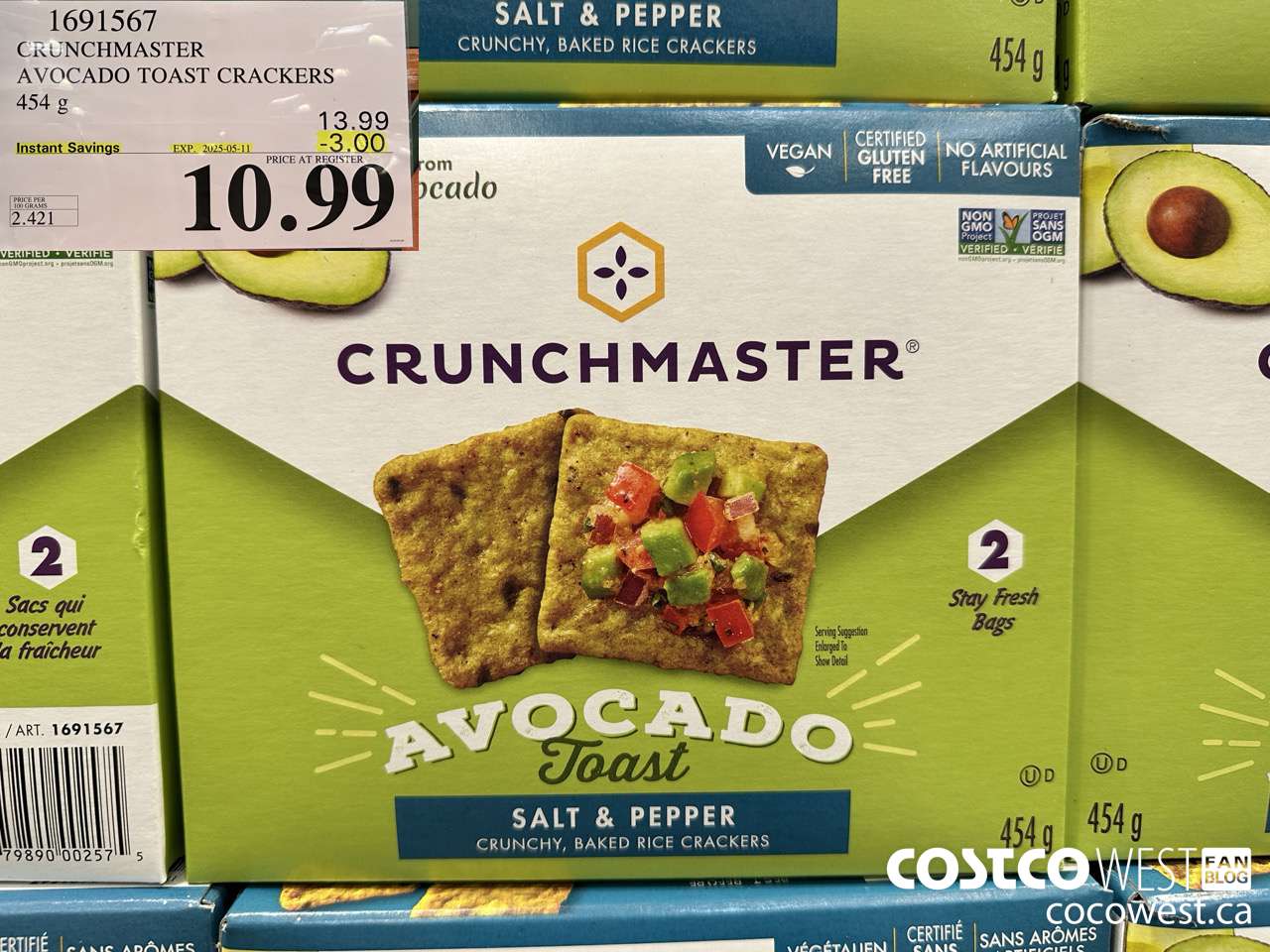 1691567 CRUNCHMASTER AVOCADO TOAST CRACKERS 454G ($3.00 INSTANT SAVINGS EXPIRES ON 2025-05-11) $10.99