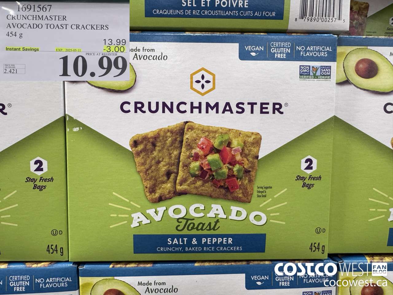 1691567 CRUNCHMASTER AVOCADO TOAST CRACKERS 454G ($3.00 INSTANT SAVINGS EXPIRES ON 2025-05-11) $10.99