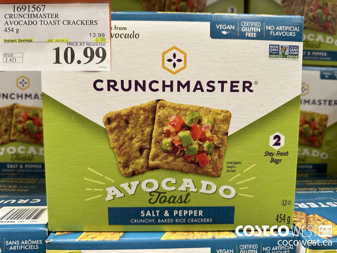 1691567 CRUNCHMASTER AVOCADO TOAST CRACKERS 454G ($3.00 INSTANT SAVINGS EXPIRES ON 2025-05-11) $10.99