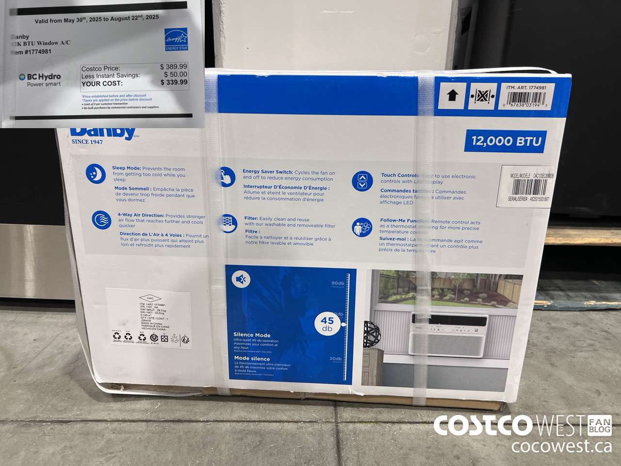 1774981 DANBY WINDOW AIR CONDITIONER 12,000 BTU ($50.00 INSTANT SAVINGS EXPIRES ON 2025-08-22) $339.99