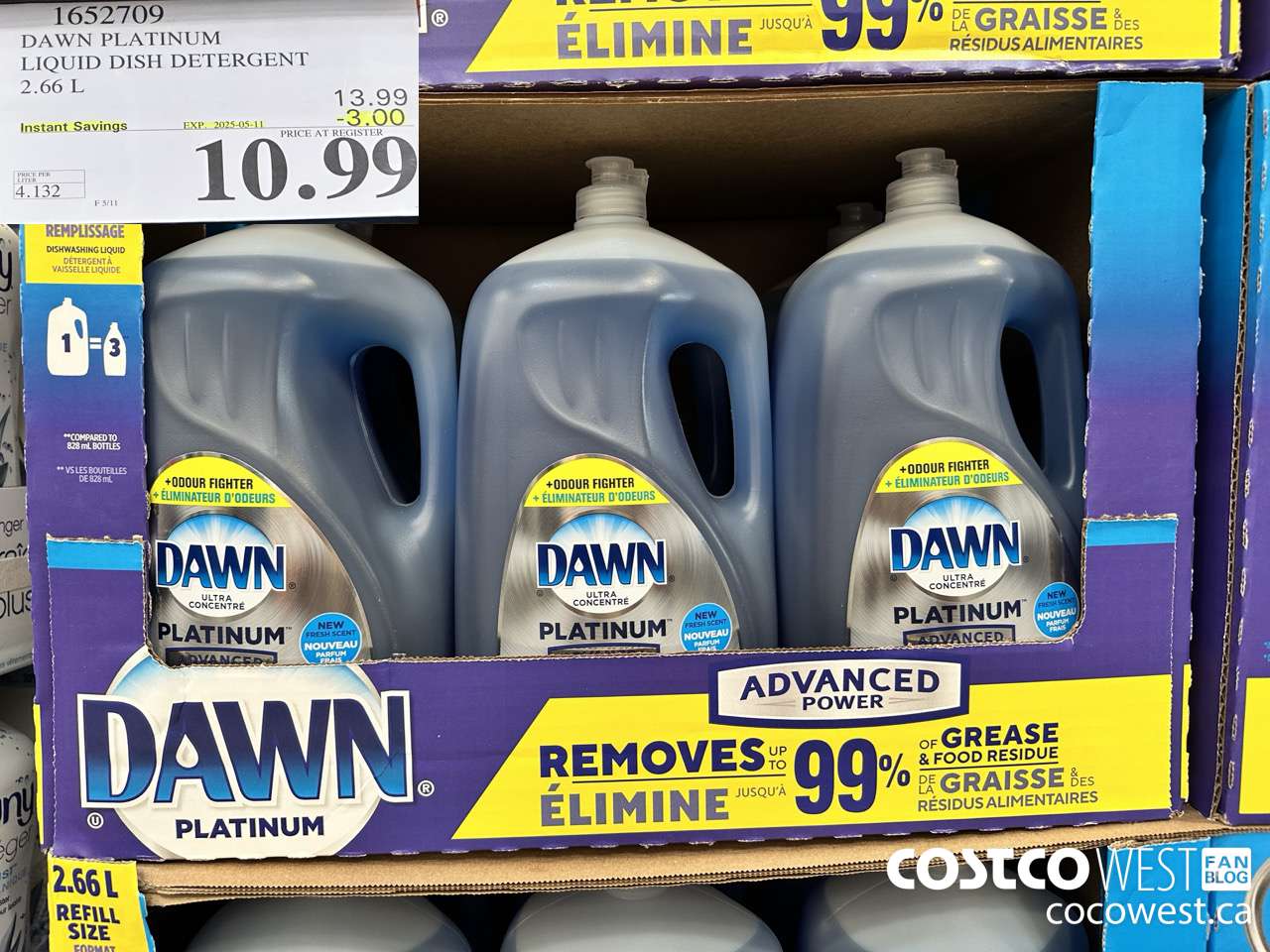 1652709 DAWN PLATINUM LIQUID DISH DETERGENT 2.66L ($3.00 INSTANT SAVINGS EXPIRES ON 2025-05-11) $10.99