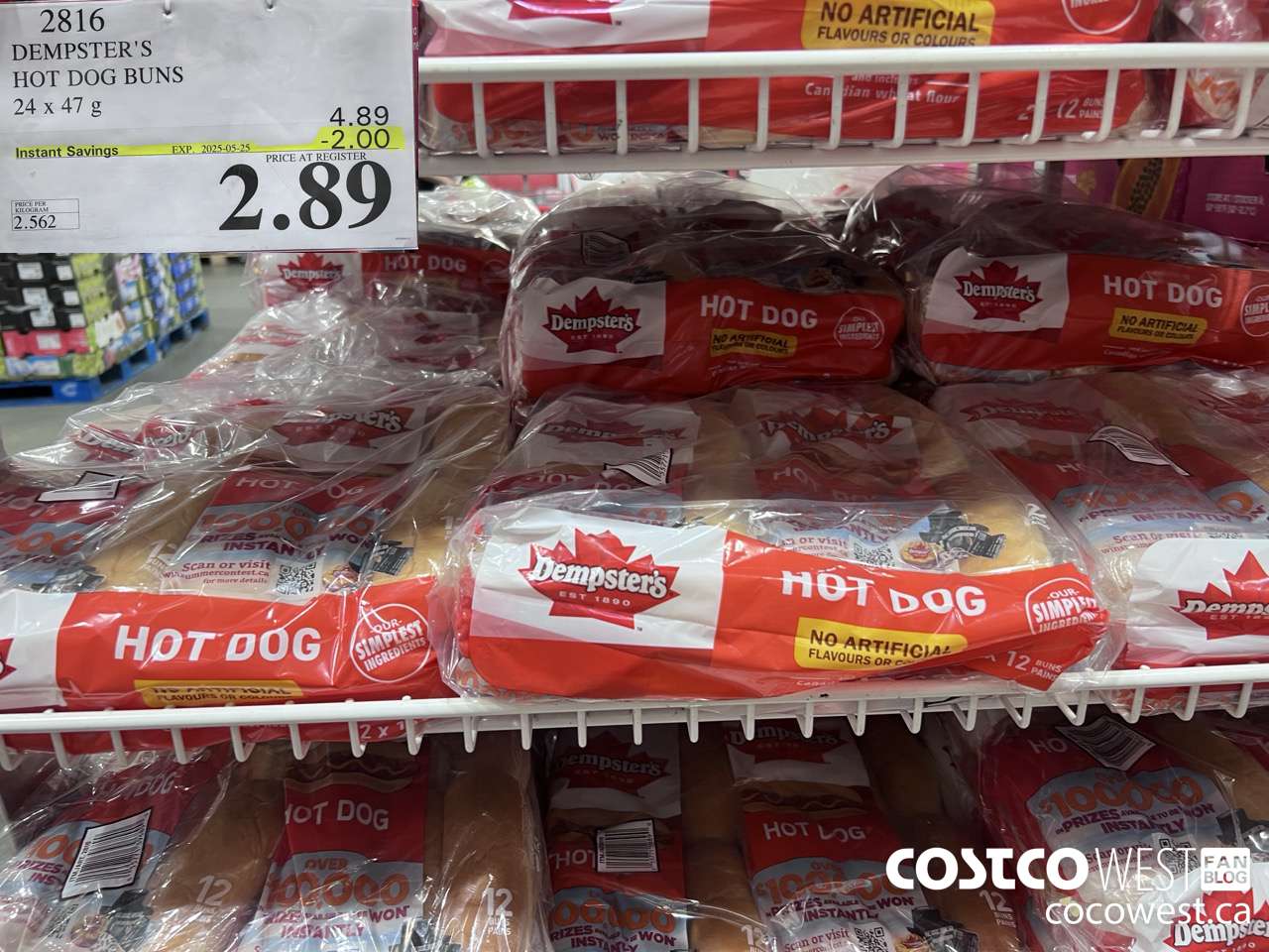 2816 DEMPSTER'S HOT DOG BUNS PACK OF 24 X 41G ($2.00 INSTANT SAVINGS EXPIRES ON 2025-05-25) $2.89