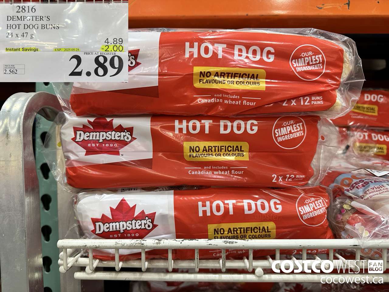 2816 DEMPSTER'S HOT DOG BUNS PACK OF 24 X 41G ($2.00 INSTANT SAVINGS EXPIRES ON 2025-05-25) $2.89