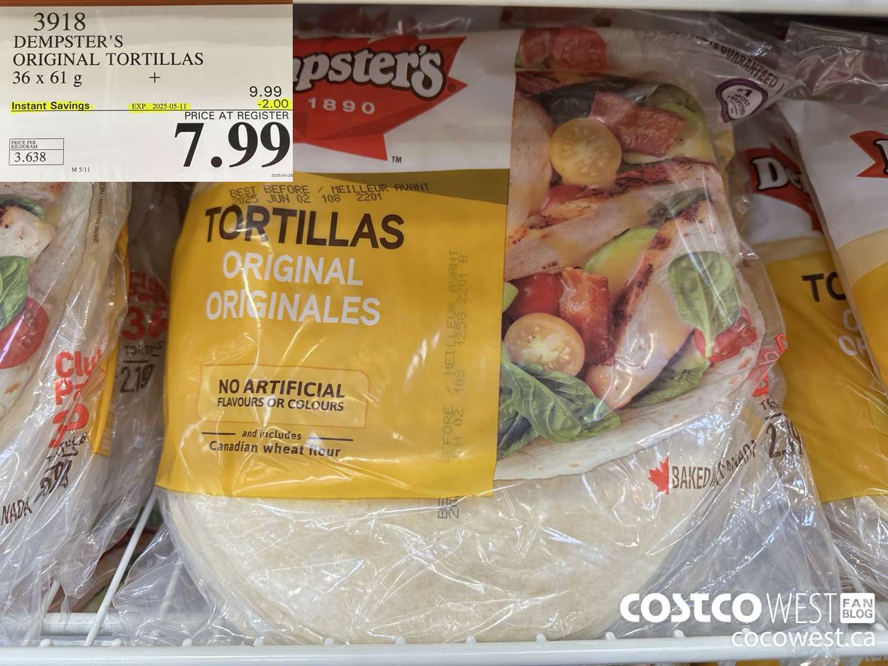 3918 DEMPSTER'S ORIGINAL TORTILLAS 36 X 61 G ($2.00 INSTANT SAVINGS EXPIRES ON 2025-05-11) $7.99