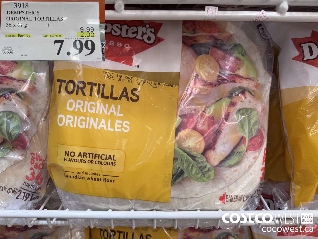 3918 DEMPSTER'S ORIGINAL TORTILLAS 36 X 61 G ($2.00 INSTANT SAVINGS EXPIRES ON 2025-05-11) $7.99