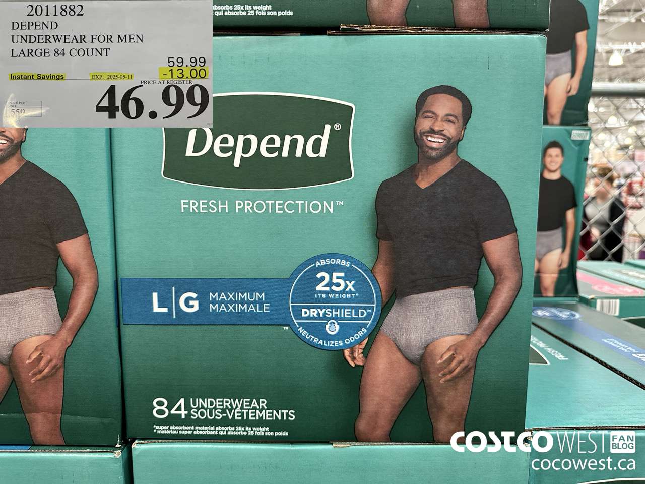 2011882 DEPEND UNDERWEAR FOR MEN LARGE 84 COUNT ($13.00 INSTANT SAVINGS EXPIRES ON 2025-05-11) $46.99