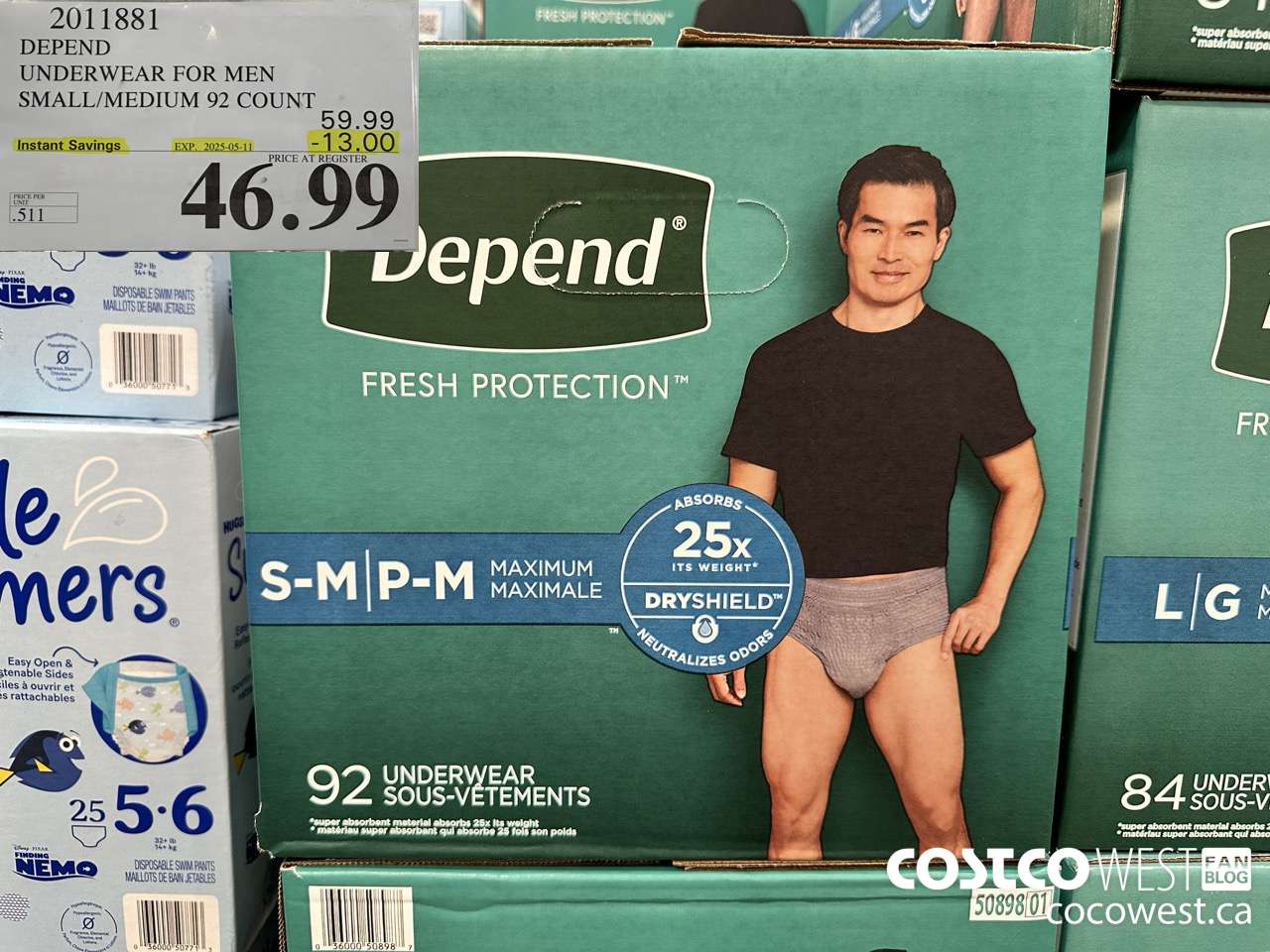 2011881 DEPEND UNDERWEAR FOR MEN S/M 92 COUNT ($13.00 INSTANT SAVINGS EXPIRES ON 2025-05-11) $46.99