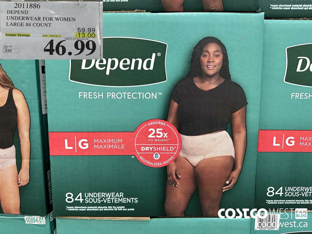 2011886 DEPEND UNDERWEAR FOR WOMEN LARGE 84 COUNT ($13.00 INSTANT SAVINGS EXPIRES ON 2025-05-11) $46.99
