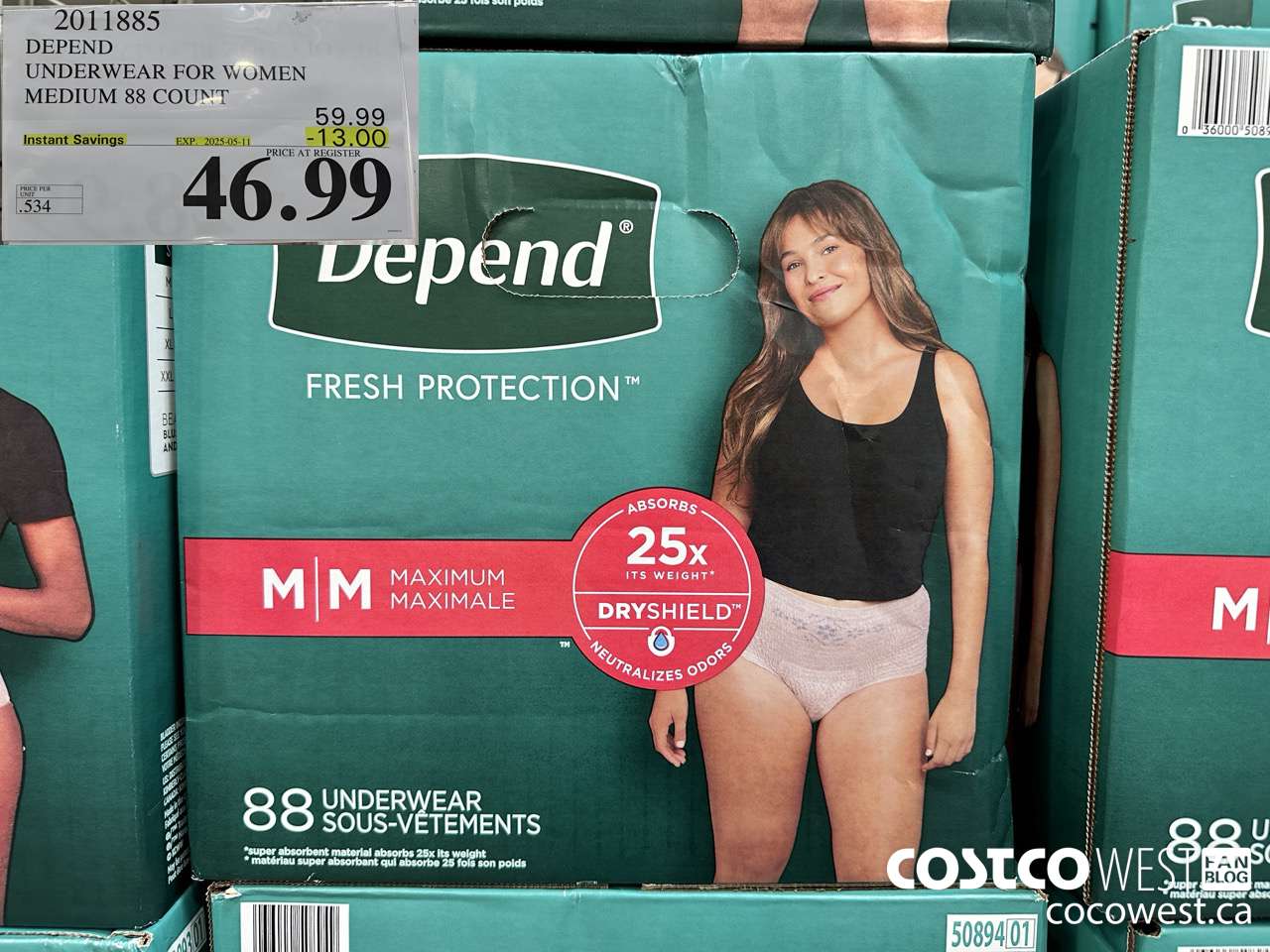 2011885 DEPEND UNDERWEAR FOR WOMEN MEDIUM 88 COUNT ($13.00 INSTANT SAVINGS EXPIRES ON 2025-05-11) $46.99