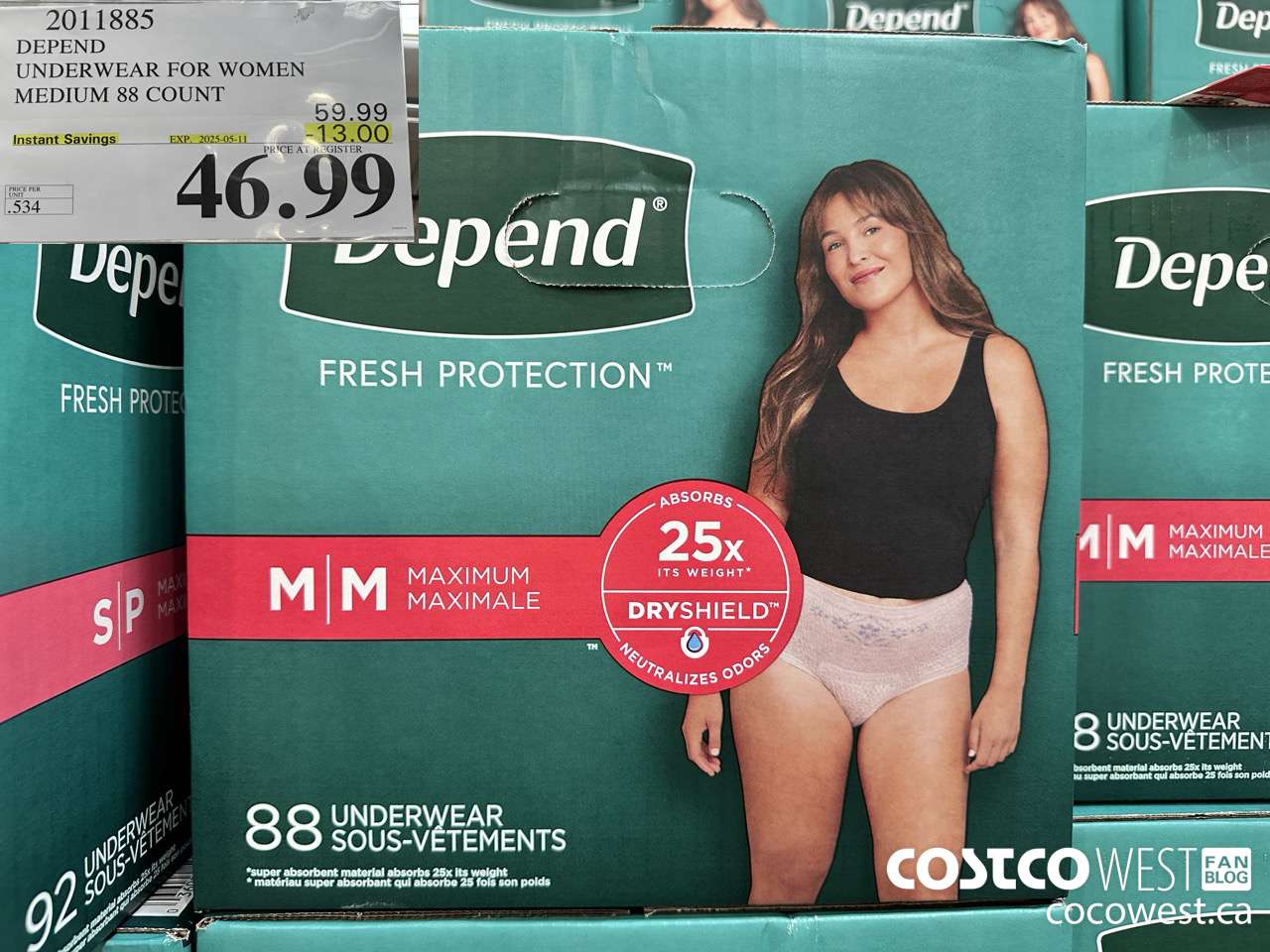 2011885 DEPEND UNDERWEAR FOR WOMEN MEDIUM 88 COUNT ($13.00 INSTANT SAVINGS EXPIRES ON 2025-05-11) $46.99