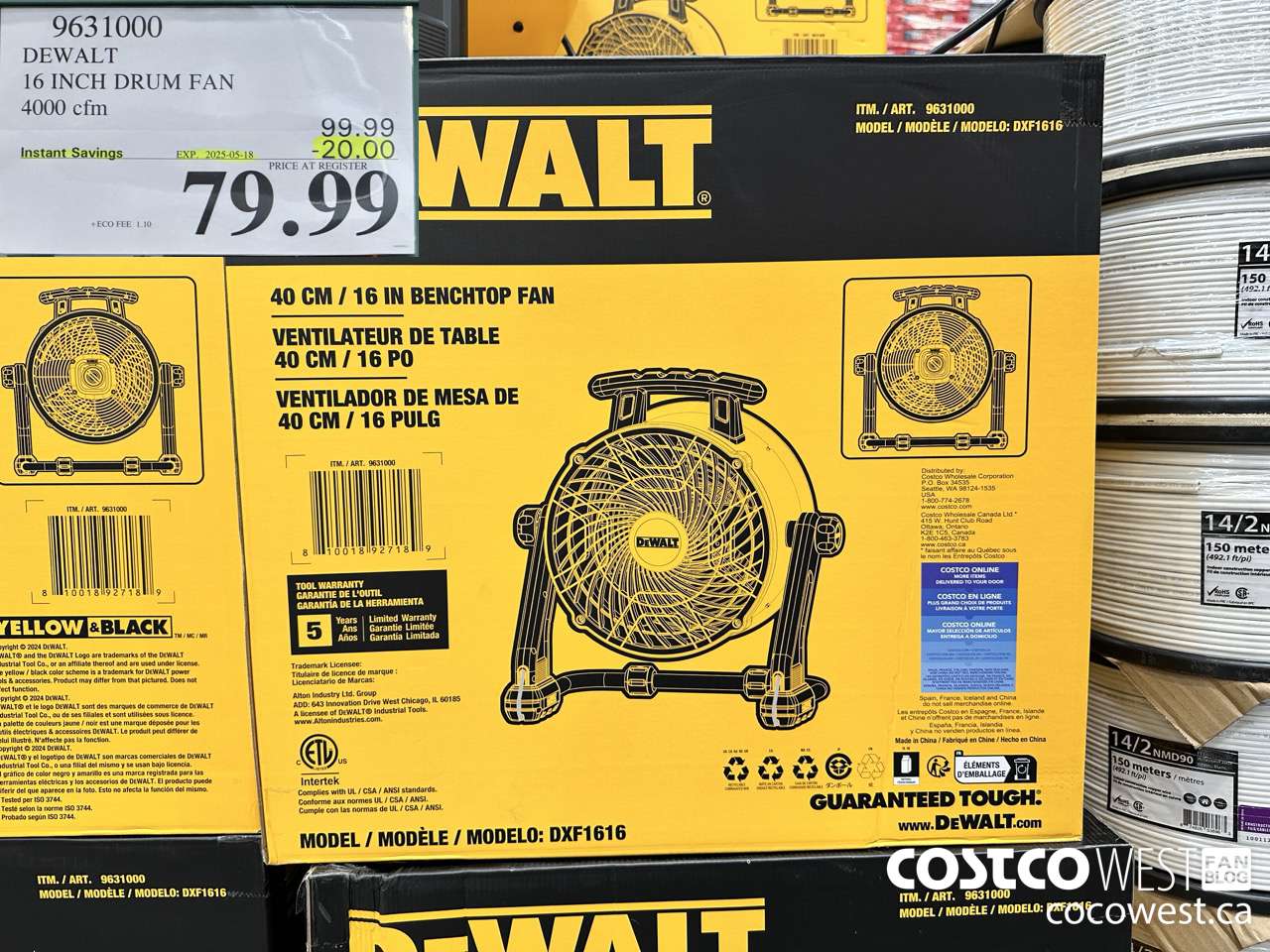 9631000 DEWALT 16 INCH DRUM FAN 4000 CFM ($20.00 INSTANT SAVINGS EXPIRES ON 2025-05-18) $79.99
