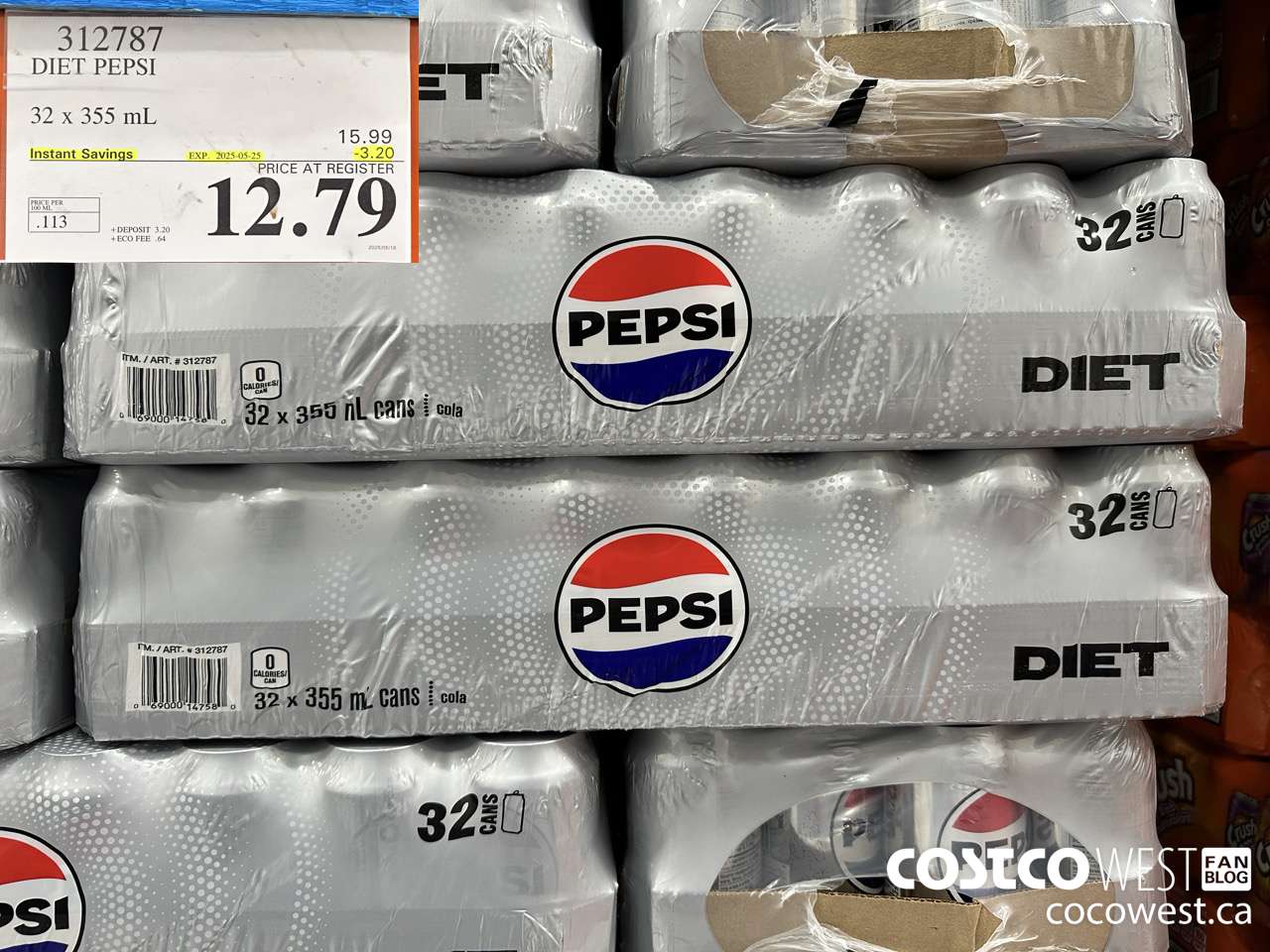 312787 DIET PEPSI 32 X 355 ML ($3.20 INSTANT SAVINGS EXPIRES ON 2025-05-25) $12.79