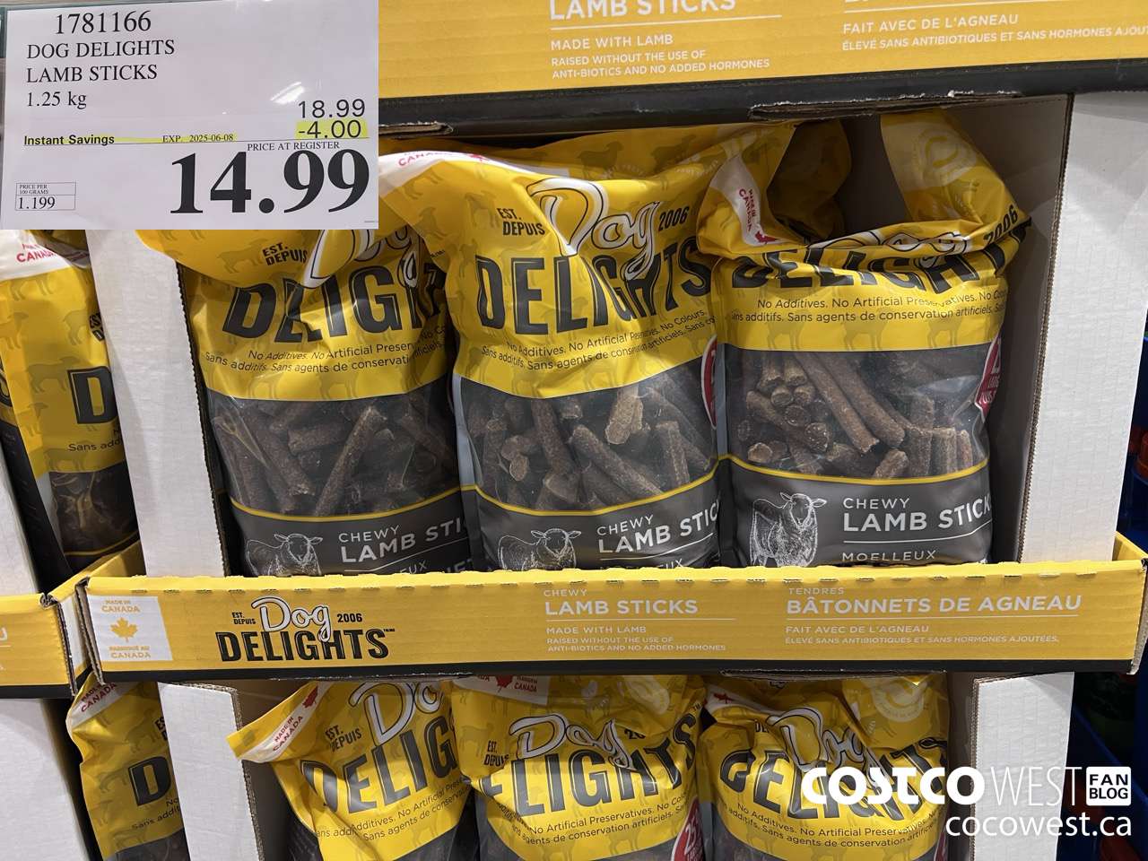 1781166 DOG DELIGHTS LAMB STICKS 1.25KG ($4.00 INSTANT SAVINGS EXPIRES ON 2025-06-08) $14.99