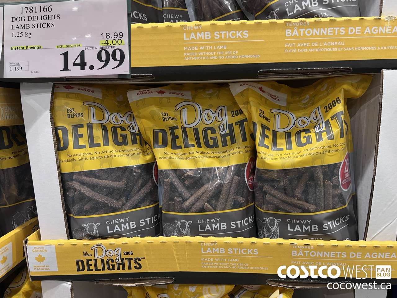 1781166 DOG DELIGHTS LAMB STICKS 1.25KG ($4.00 INSTANT SAVINGS EXPIRES ON 2025-06-08) $14.99