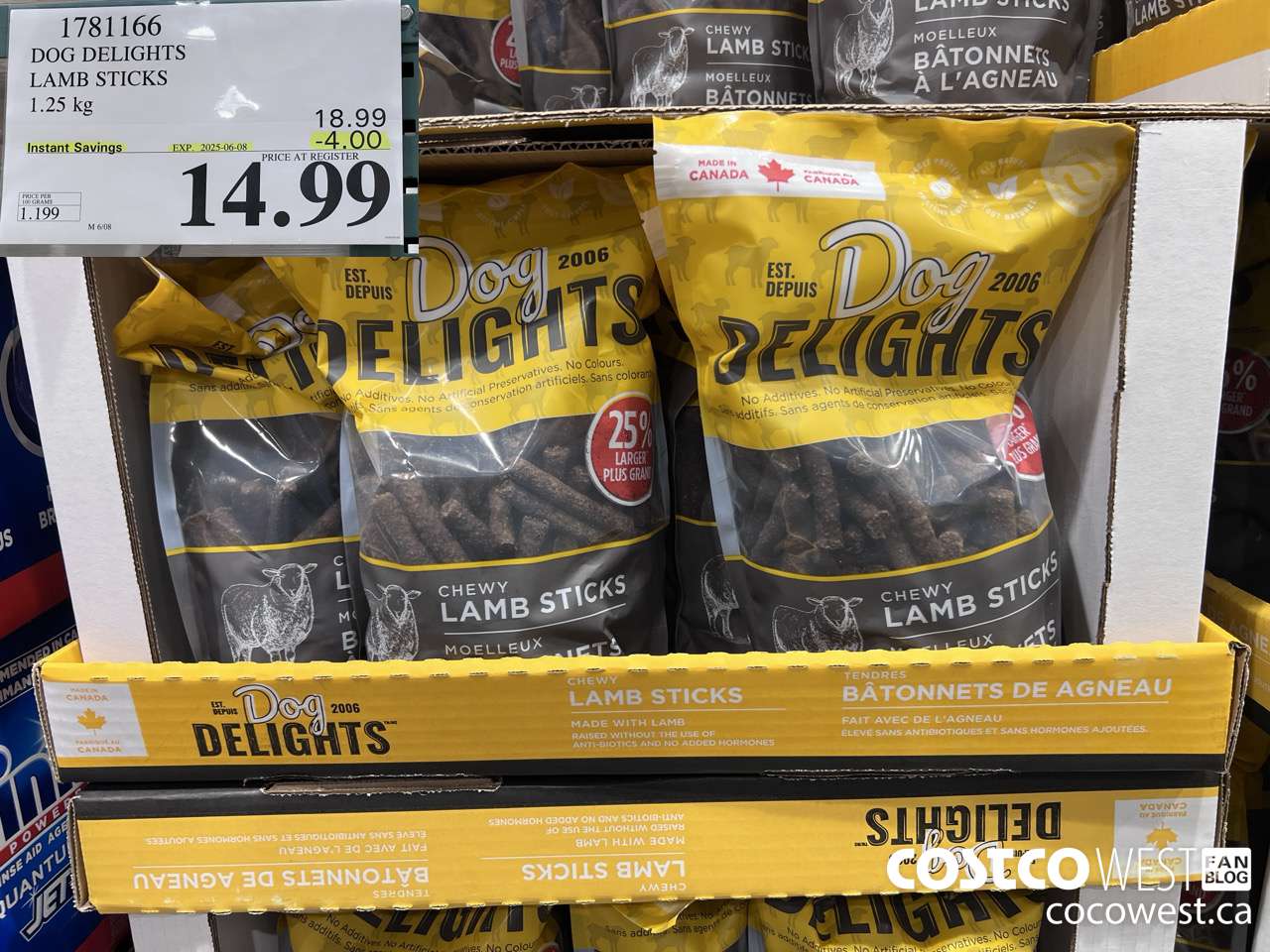 1781166 DOG DELIGHTS LAMB STICKS 1.25KG ($4.00 INSTANT SAVINGS EXPIRES ON 2025-06-08) $14.99