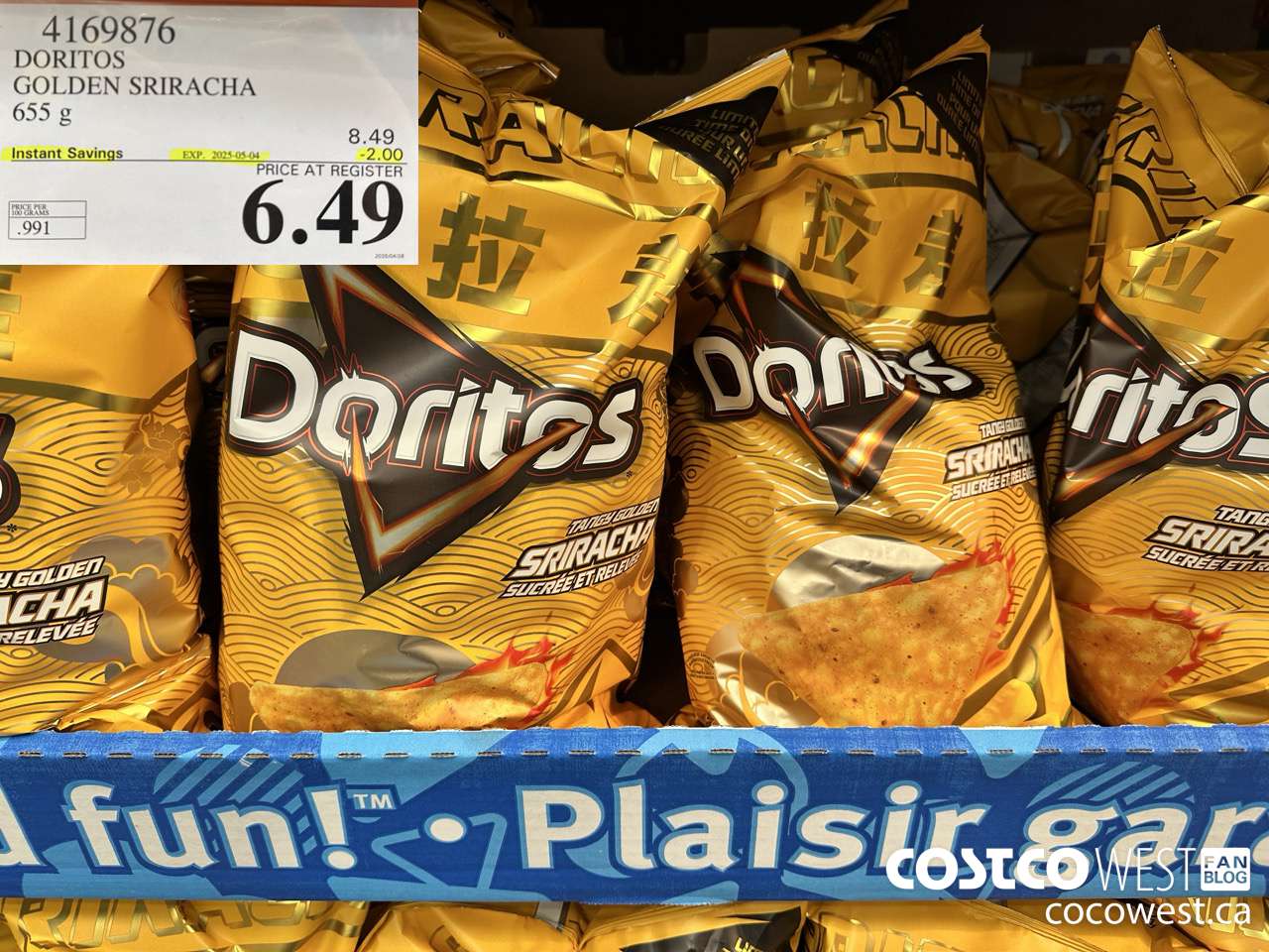 4169876 DORITOS GOLDEN SRIRACHA 655G ($2.00 INSTANT SAVINGS EXPIRES ON 2025-05-04) $6.49