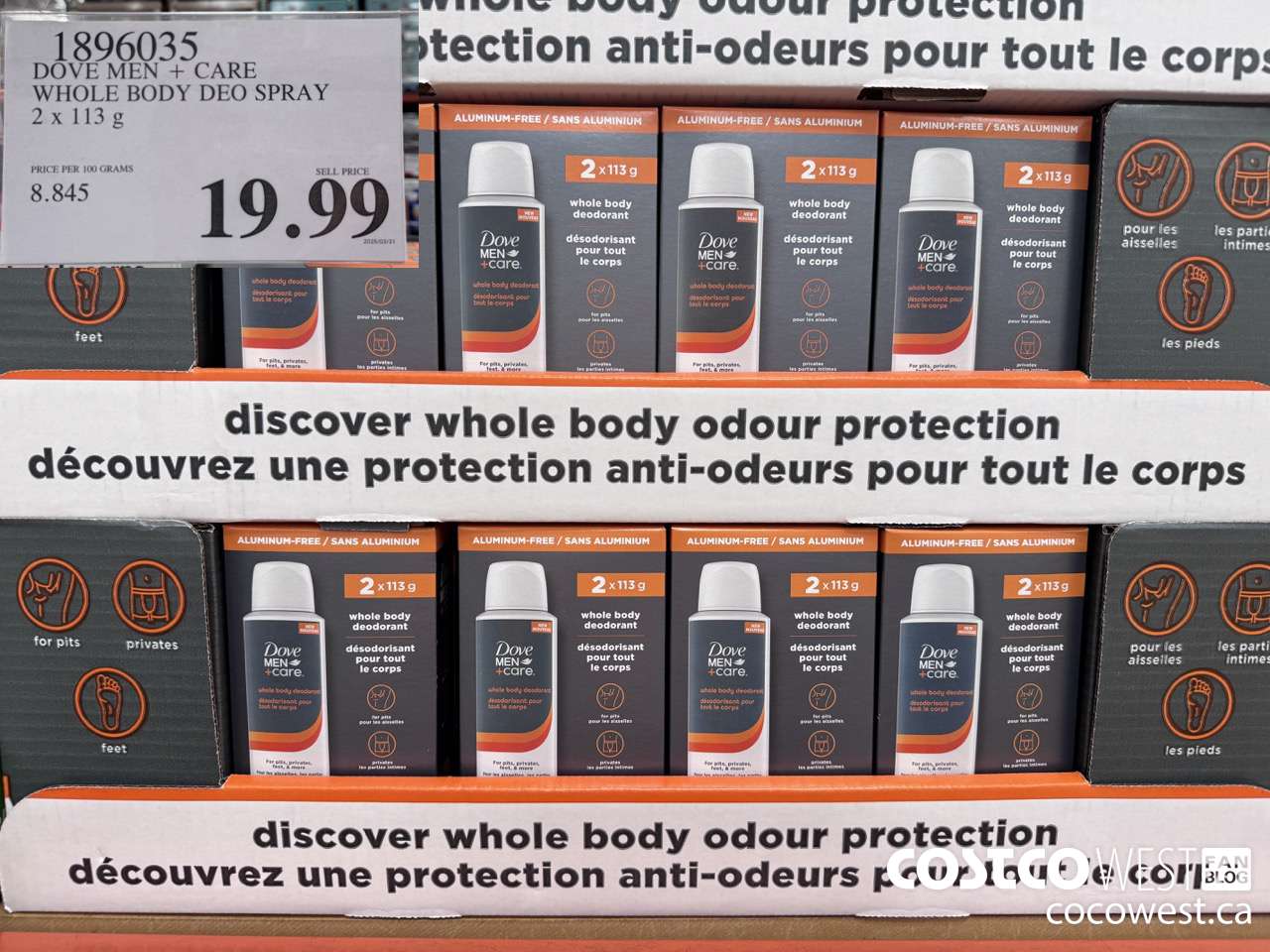 1896035 DOVE MEN + CARE WHOLE BODY DEO SPRAY 2 X 113G $19.99