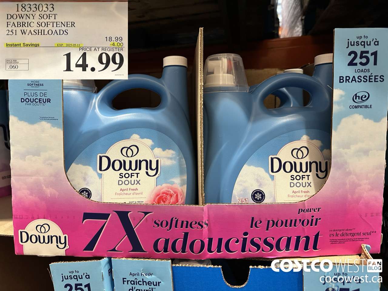 1833033 DOWNY SOFT FABRIC SOFTENER 251 WASHLOADS ($4.00 INSTANT SAVINGS EXPIRES ON 2025-05-11) $14.99