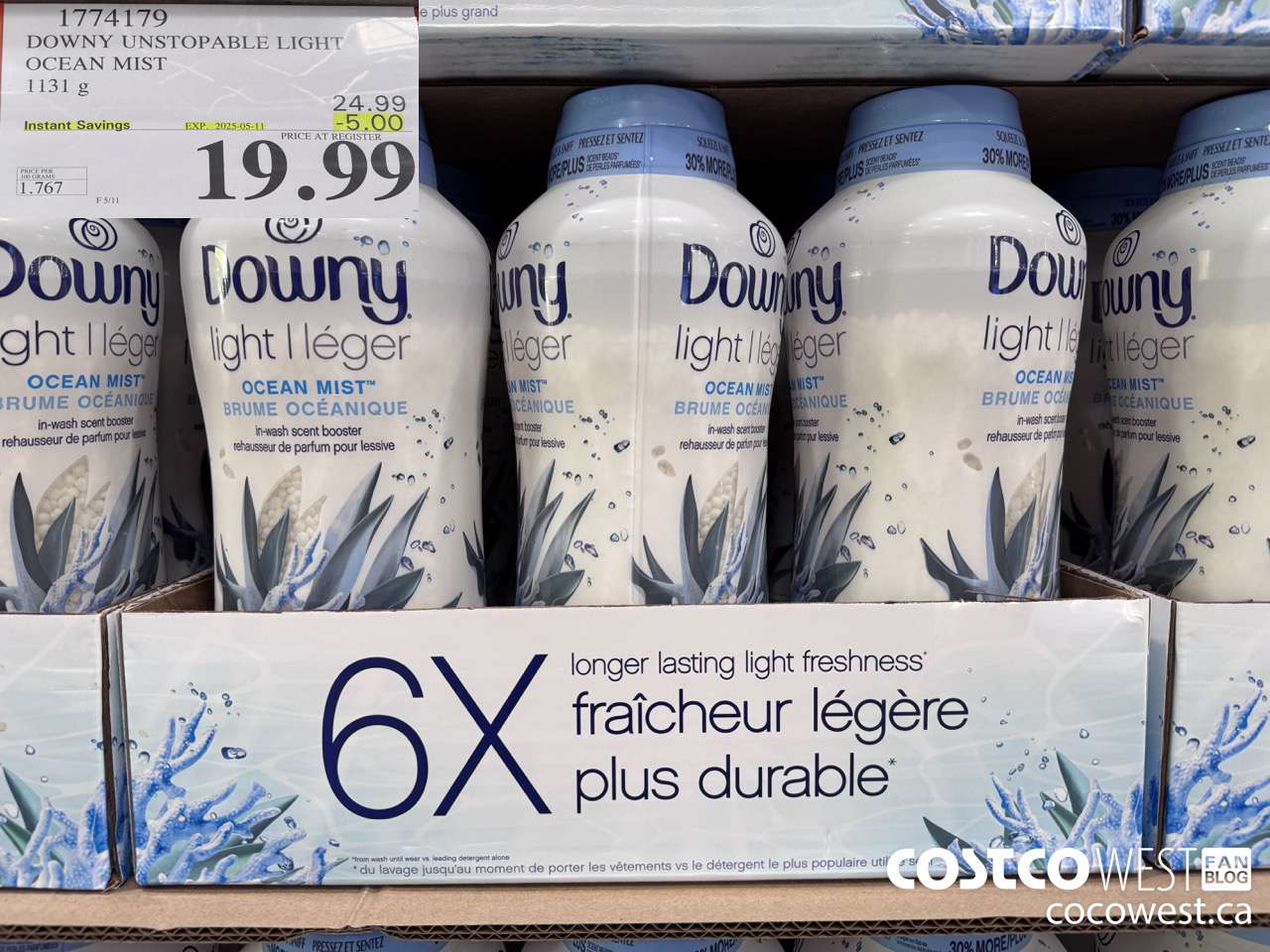 1774179 DOWNY UNSTOPABLE LIGHT OCEAN MIST 1131G ($5.00 INSTANT SAVINGS EXPIRES ON 2025-05-11) $19.99