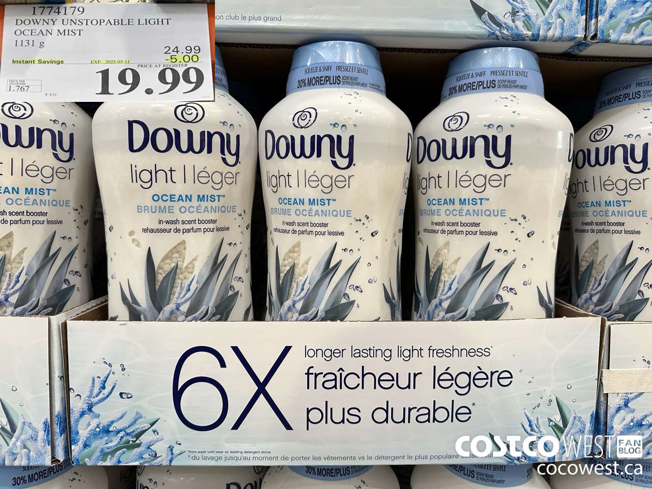 1774179 DOWNY UNSTOPABLE LIGHT OCEAN MIST 1131G ($5.00 INSTANT SAVINGS EXPIRES ON 2025-05-11) $19.99