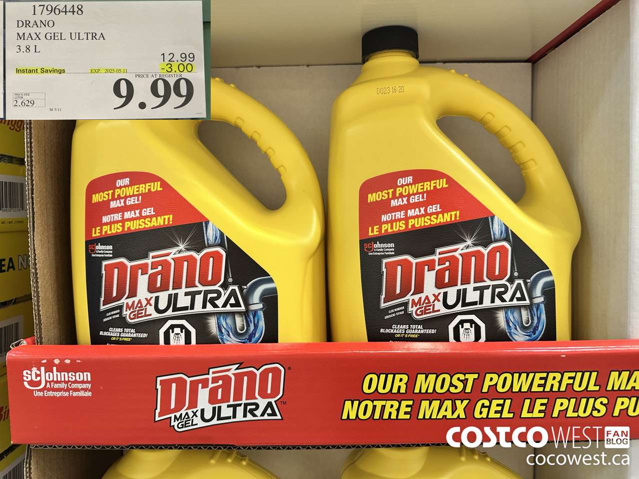 1796448 DRANO MAX GEL ULTRA 3.8L ($3.00 INSTANT SAVINGS EXPIRES ON 2025-05-11) $9.99