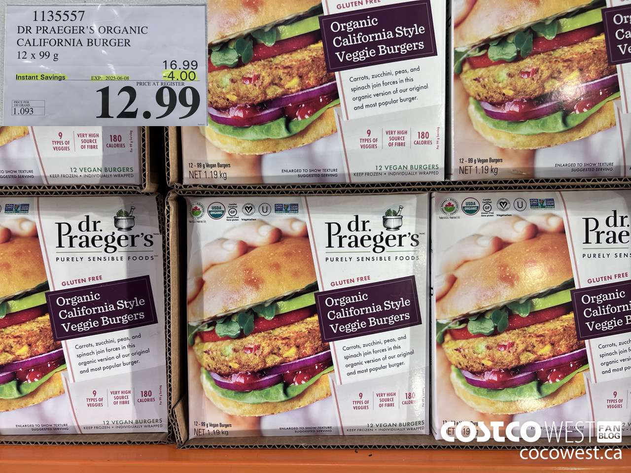 1135557 DR PRAEGER'S ORGANIC CALIFORNIA BURGER 12 x 99 g ($4.00 INSTANT SAVINGS EXPIRES ON 2025-06-08) $12.99