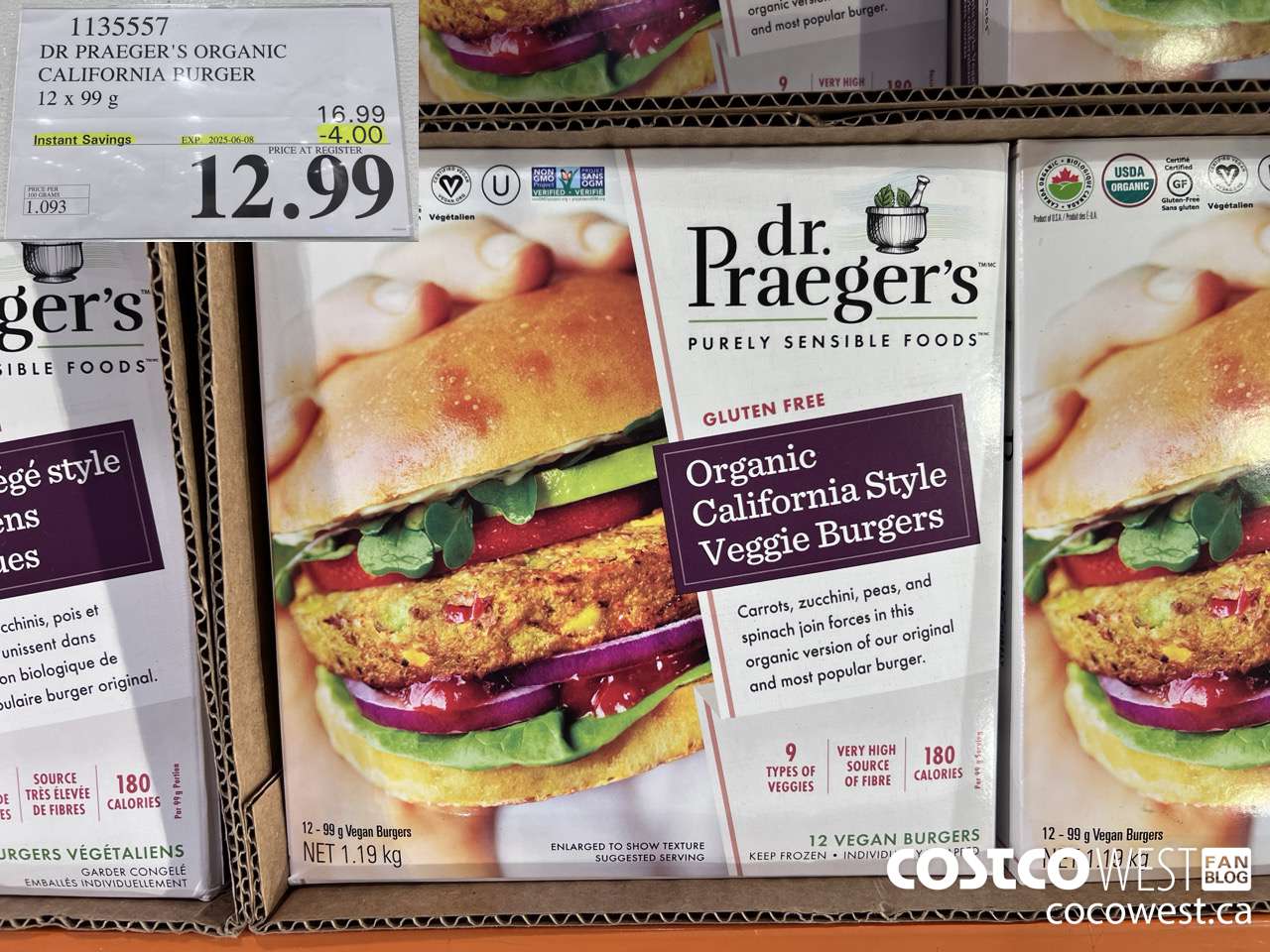 1135557 DR PRAEGER'S ORGANIC CALIFORNIA BURGER 12 x 99 g ($4.00 INSTANT SAVINGS EXPIRES ON 2025-06-08) $12.99
