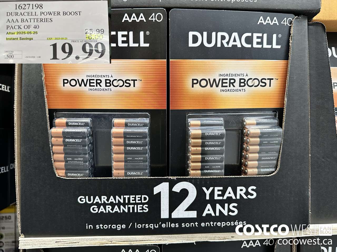 1627198 DURACELL POWER BOOST AAA BATTERIES PACK OF 40 ($6.00 INSTANT SAVINGS EXPIRES ON 2025-05-25) $19.99