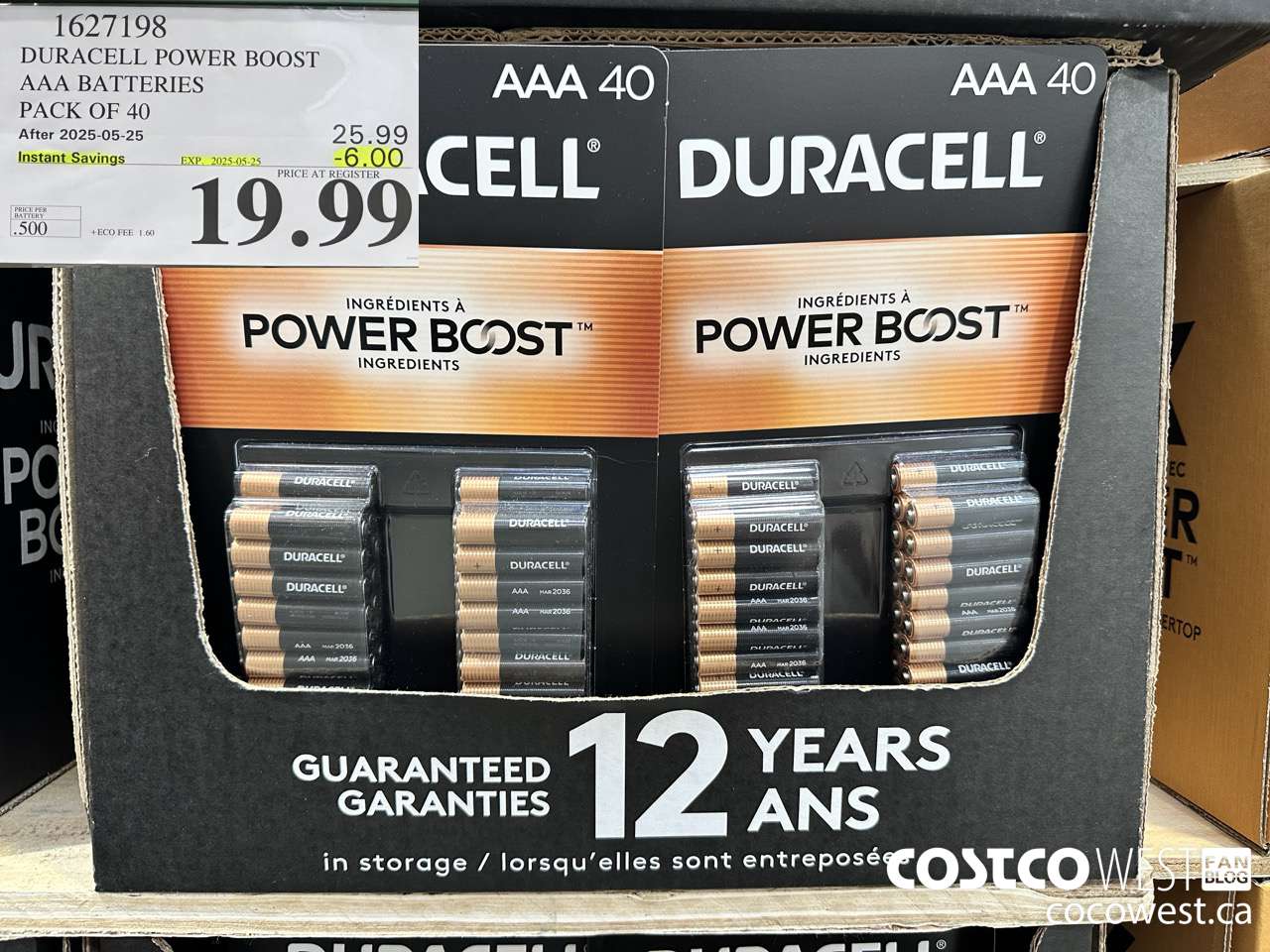 1627198 DURACELL POWER BOOST AAA BATTERIES PACK OF 40 ($6.00 INSTANT SAVINGS EXPIRES ON 2025-05-25) $19.99