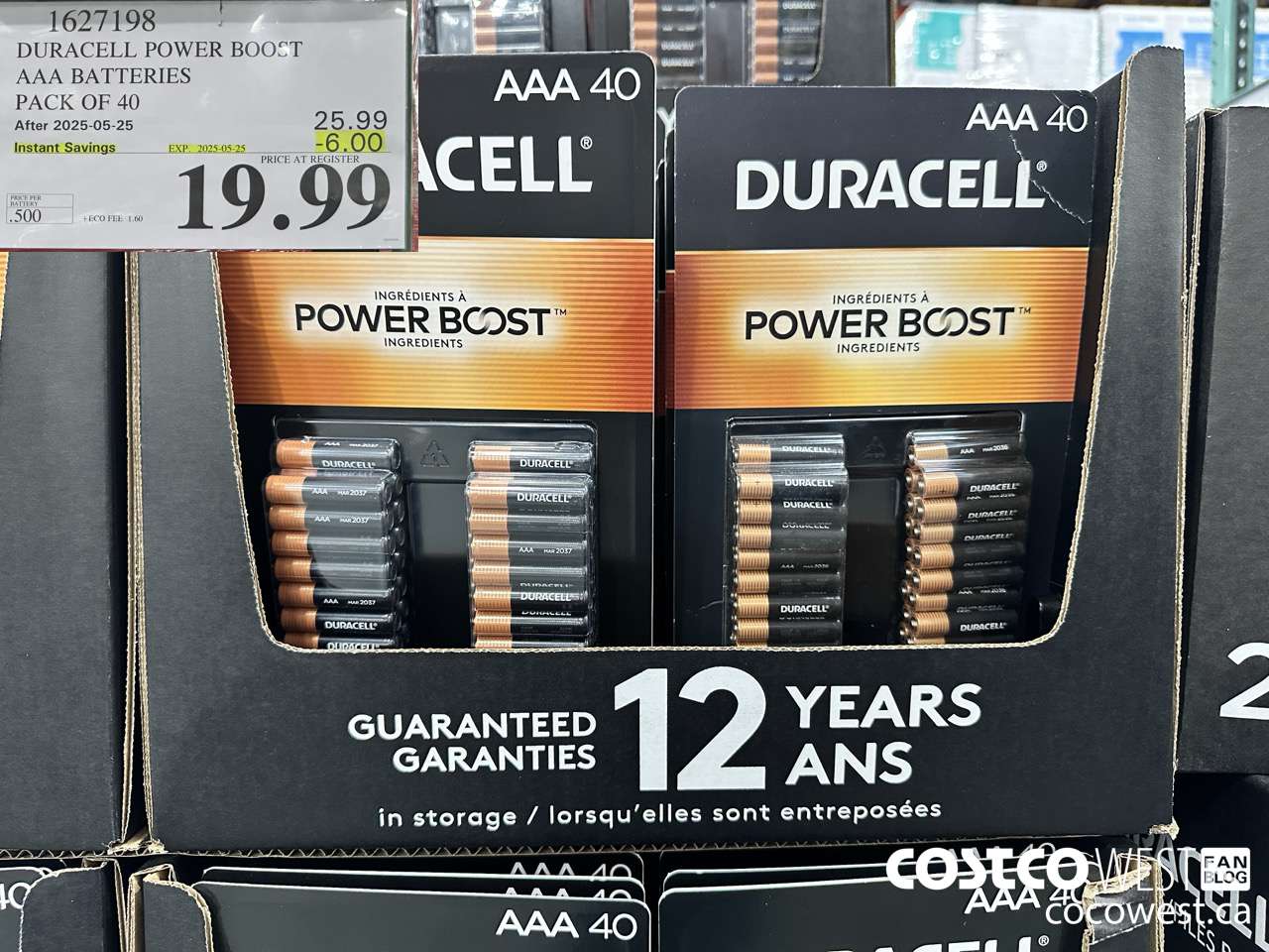 1627198 DURACELL POWER BOOST AAA BATTERIES PACK OF 40 ($6.00 INSTANT SAVINGS EXPIRES ON 2025-05-25) $19.99