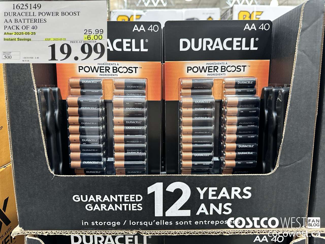 1625149 DURACELL POWER BOOST AA BATTERIES PACK OF 40 ($6.00 INSTANT SAVINGS EXPIRES ON 2025-05-25) $19.99