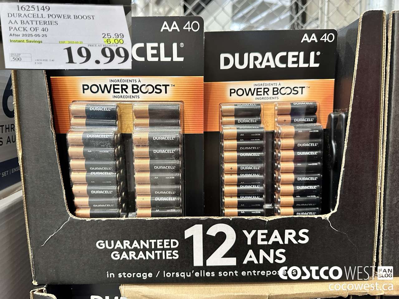 1625149 DURACELL POWER BOOST AA BATTERIES PACK OF 40 ($6.00 INSTANT SAVINGS EXPIRES ON 2025-05-25) $19.99