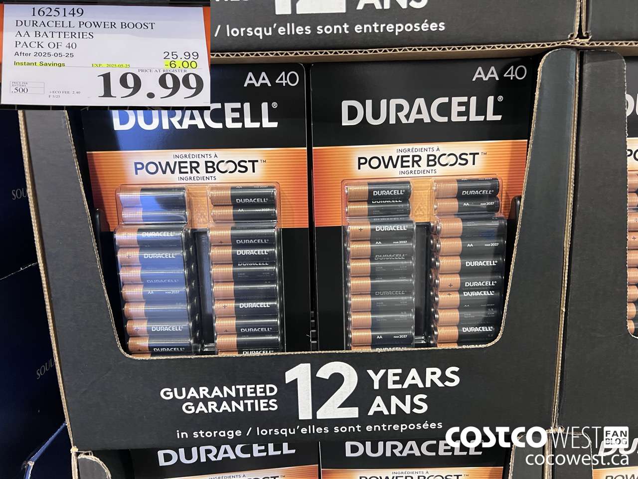 1625149 DURACELL POWER BOOST AA BATTERIES PACK OF 40 ($6.00 INSTANT SAVINGS EXPIRES ON 2025-05-25) $19.99