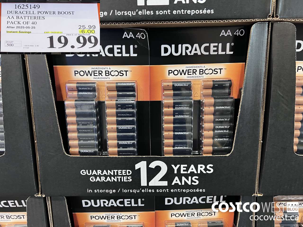 1625149 DURACELL POWER BOOST AA BATTERIES PACK OF 40 ($6.00 INSTANT SAVINGS EXPIRES ON 2025-05-25) $19.99