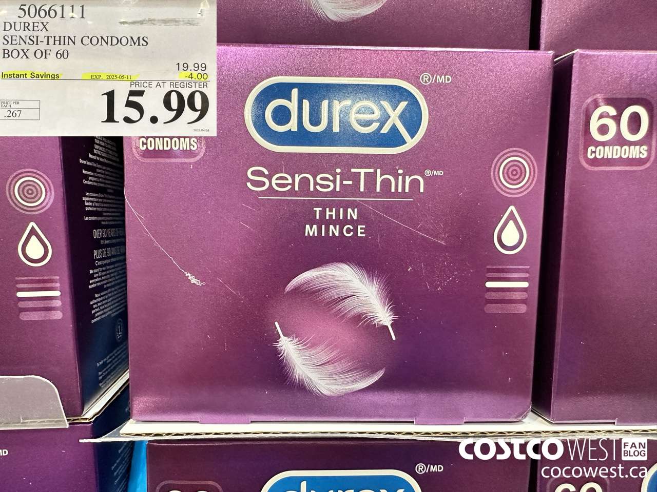 5066111 DUREX SENSI-THIN CONDOMS BOX OF 60 ($4.00 INSTANT SAVINGS EXPIRES ON 2025-05-11) $15.99