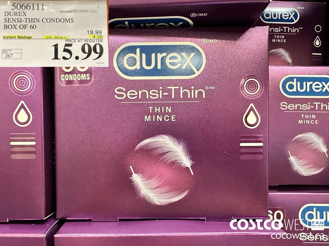 5066111 DUREX SENSI-THIN CONDOMS BOX OF 60 ($4.00 INSTANT SAVINGS EXPIRES ON 2025-05-11) $15.99