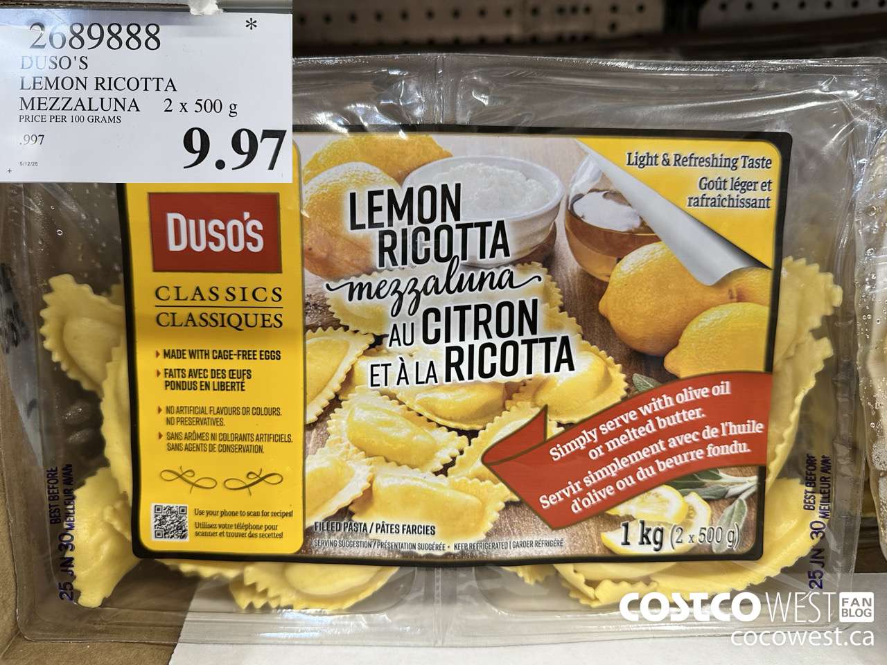 2689888 DUSO'S LEMON RICOTTA MEZZALUNA 2x 500g $9.97
