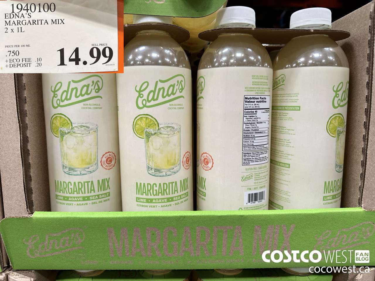 1940100 EDNA'S MARGARITA MIX 2 X 1L $14.99