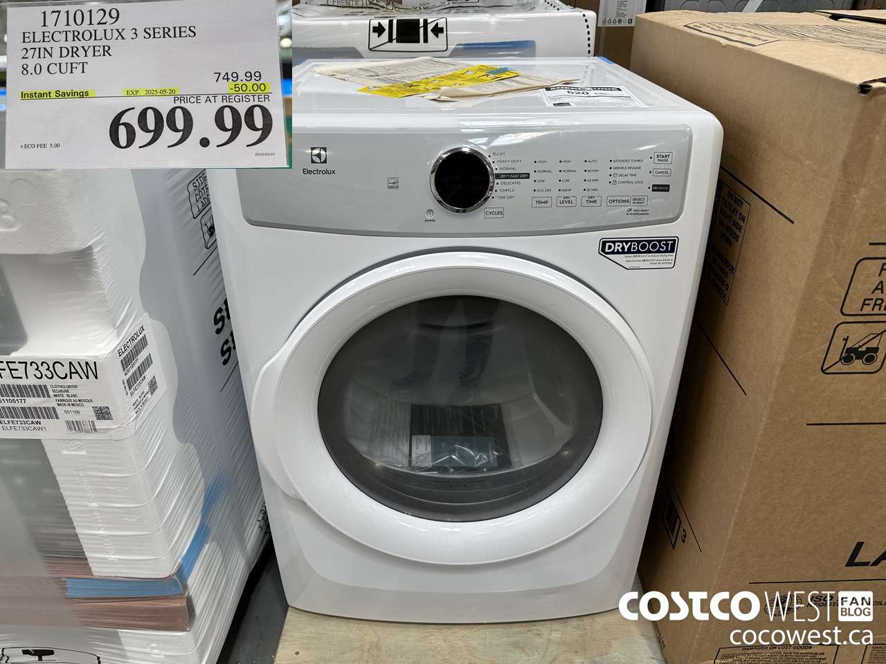 1710129 ELECTROLUX 3 SERIES 27IN DRYER 8.0 CUFT ($50.00 INSTANT SAVINGS EXPIRES ON 2025-05-20) $699.99