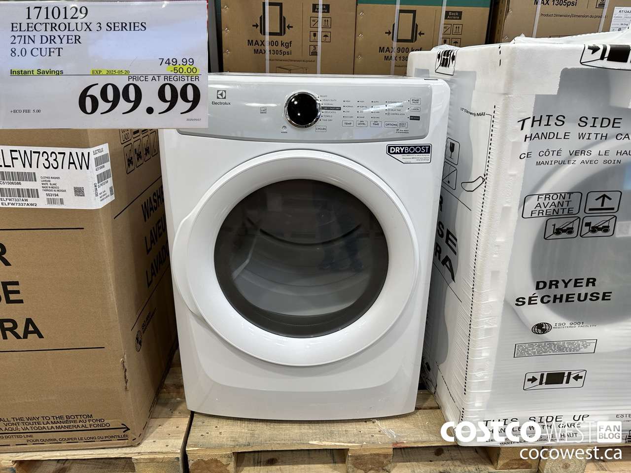 1710129 ELECTROLUX 3 SERIES 27IN DRYER 8.0 CUFT ($50.00 INSTANT SAVINGS EXPIRES ON 2025-05-20) $699.99