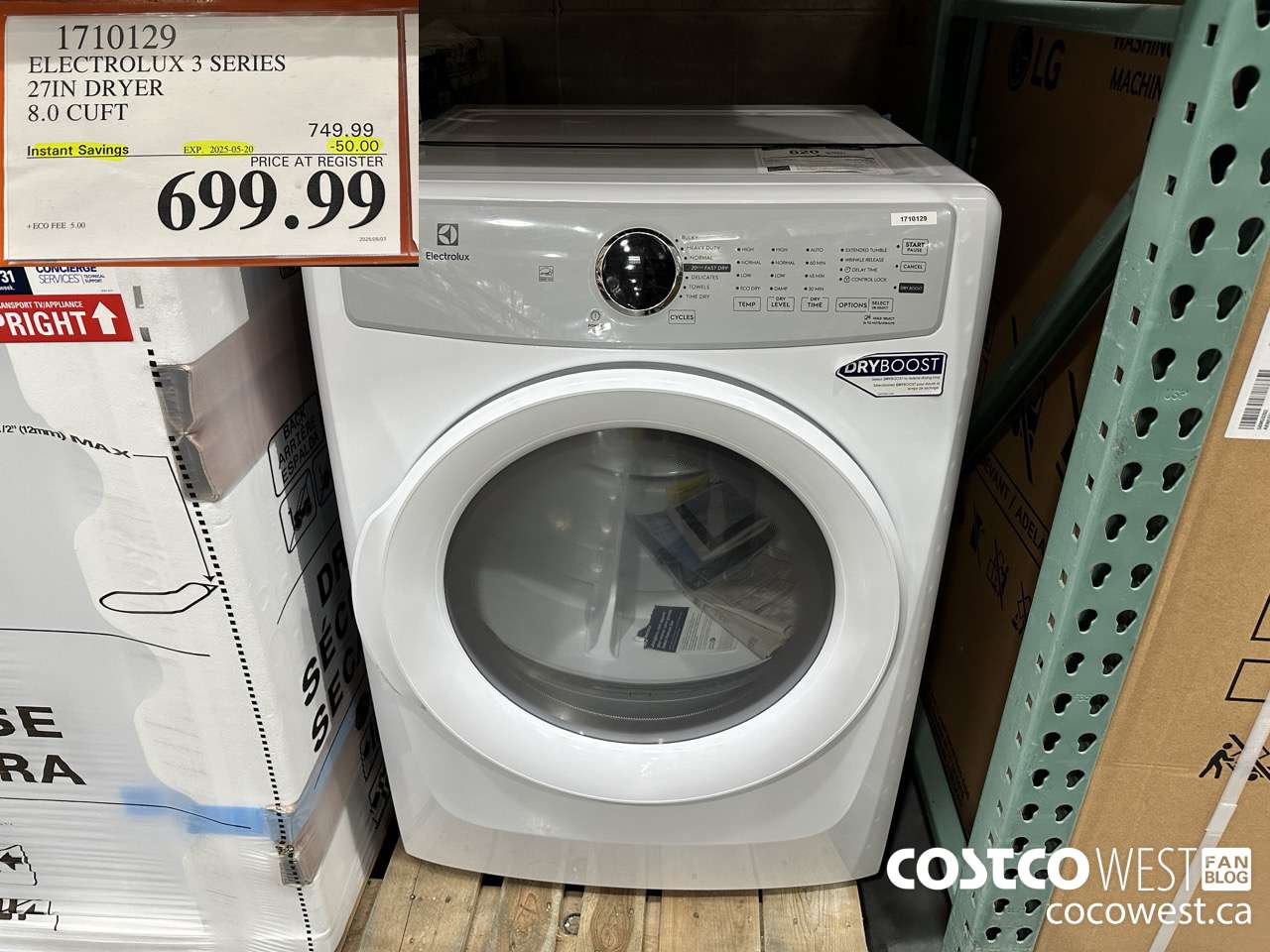 1710129 ELECTROLUX 3 SERIES 27IN DRYER 8.0 CUFT ($50.00 INSTANT SAVINGS EXPIRES ON 2025-05-20) $699.99