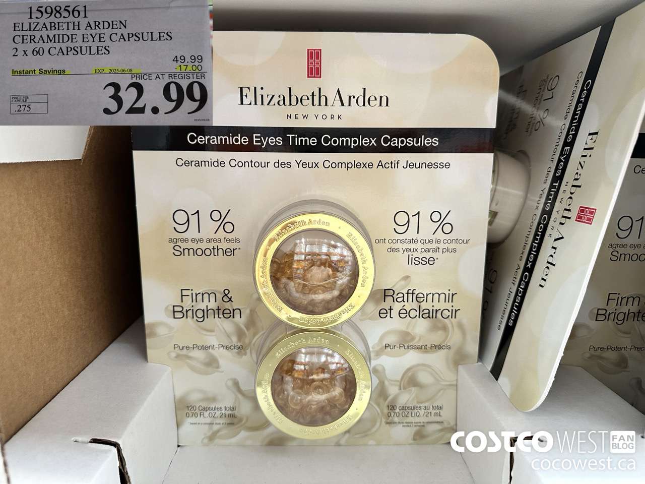 1598561 ELIZABETH ARDEN CERAMIDE EYE CAPSULES 2 X 60 CAPSULES ($17.00 INSTANT SAVINGS EXPIRES ON 2025-06-08) $32.99