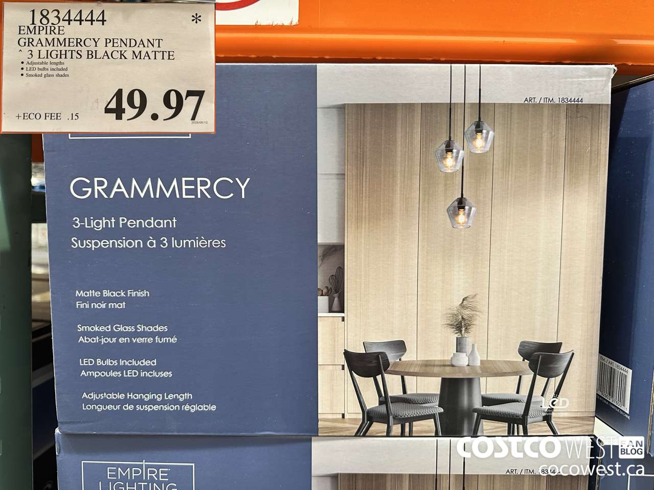 1834444 EMPIRE GRAMMERCY PENDANT 3 LIGHTS BLACK MATTE $49.97