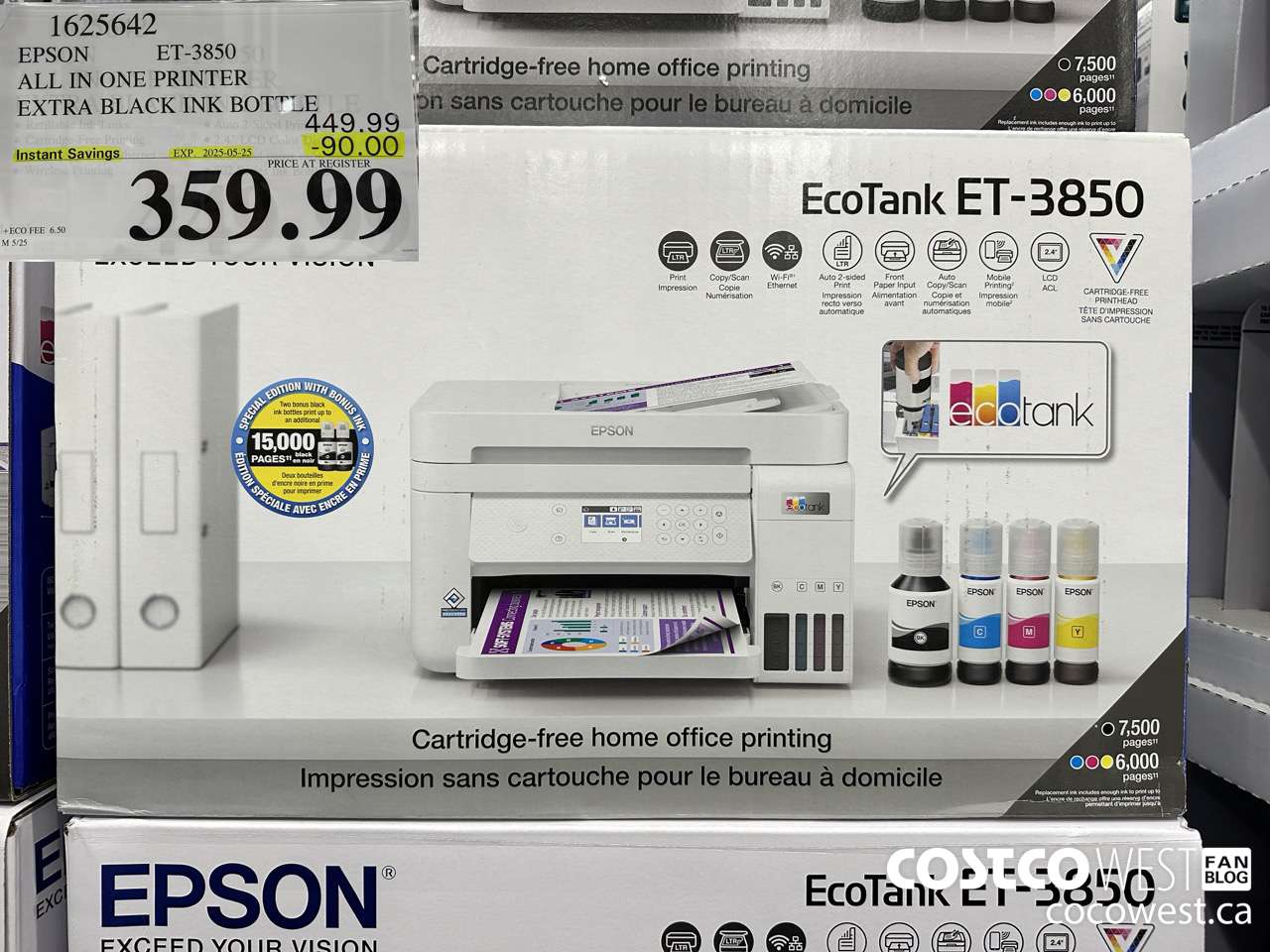 1625642 EPSON ET-3850 ALL IN ONE PRINTER EXTRA BLACK INK BOTTLE ($90.00 INSTANT SAVINGS EXPIRES ON 2025-05-25) $359.99